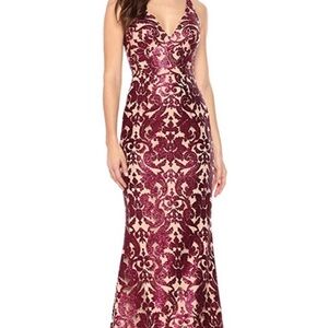 Dress the Population Maxi Dress Fleshtone Burgundy Red Sequins Large
